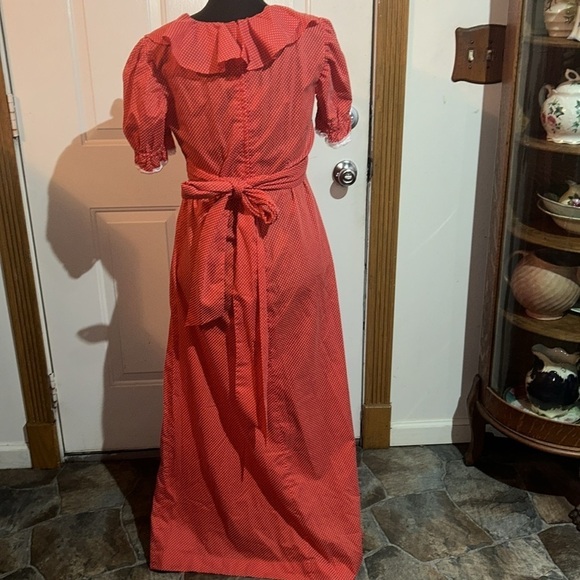 Vintage 60s, 70s Red and White Dotted Ruffle Dress Prairie Style Size Med? - Picture 5 of 6